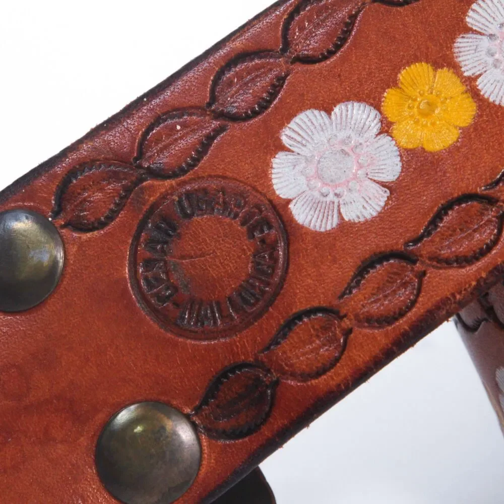 Cesar Ugarte Vintage Boho Western Painted Flower Hand Tooled Leather Belt, 30